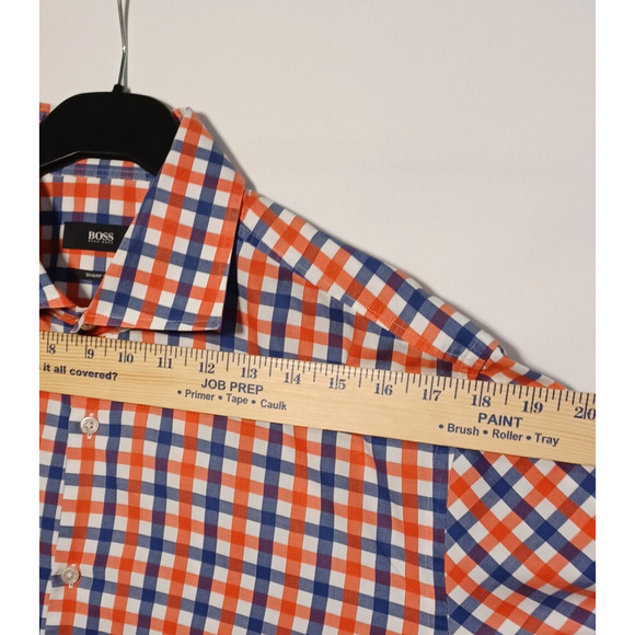 Boss Hugo Boss Men's Sharp Fit 17/L (34-35) Blue & Orange Long Sleeve Button Up - Picture 6 of 12